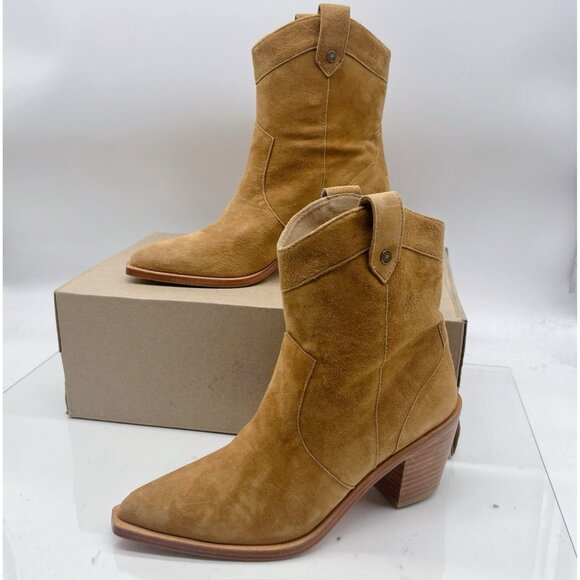 7 For All Mankind COGNAC Suede Booties Western Cowboy Ankle Boots EU 37 US 6 - Picture 1 of 13